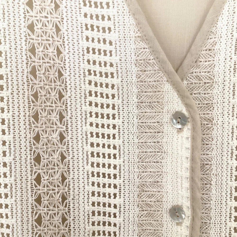 Jessica Michelle Beige & Cream Open Weave Lightweight Vest Size M - Picture 3 of 6